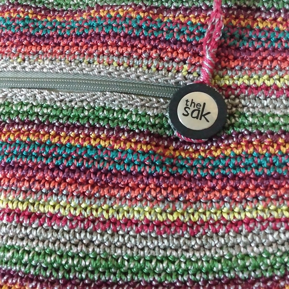 🌈The SaK Multi Color Crochet Boho Large Shoulder Handbag Red blue green Bag - Picture 3 of 15